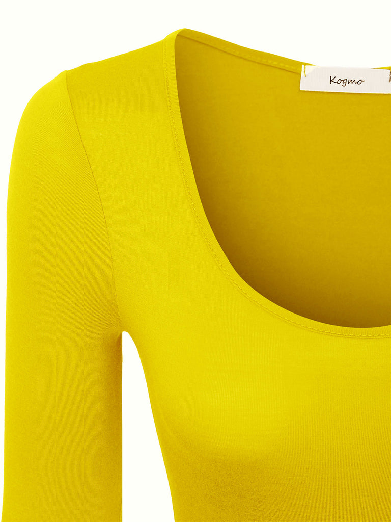 KOGMO Women's Round Neck Long Sleeve Bodysuit Leotard Made in USA