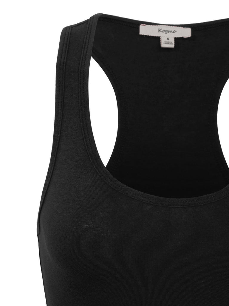 KOGMO Women's Cotton Racer Back Tank Bodysuit with Snap Button (S-XL)