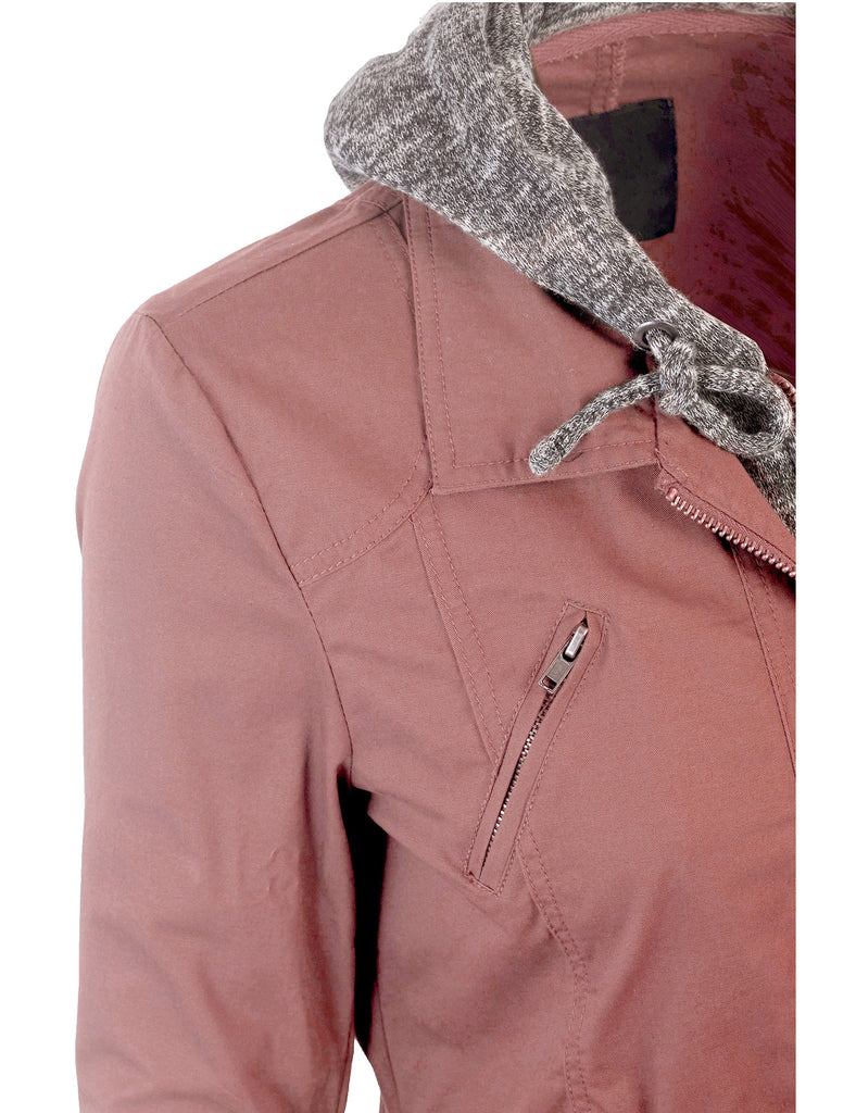 Military Anorak Jacket with Knit Hood and Pockets