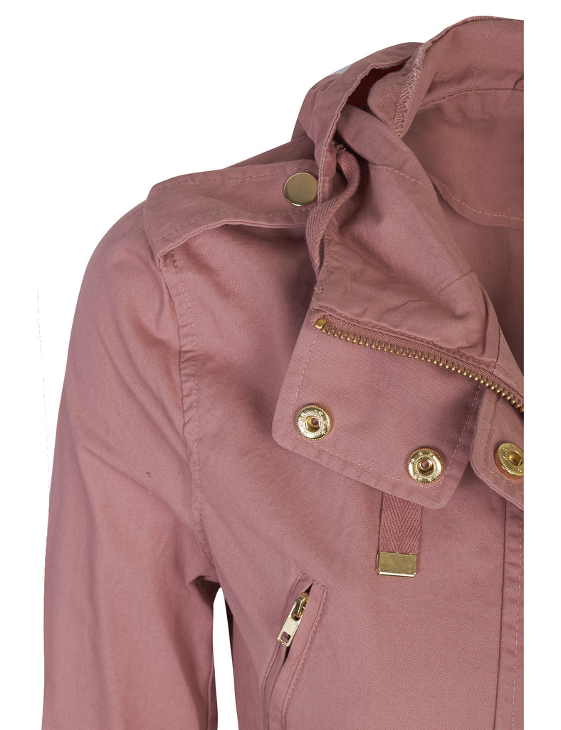 Womens Zip Up Military Anorak Safari Jacket with Hoodie