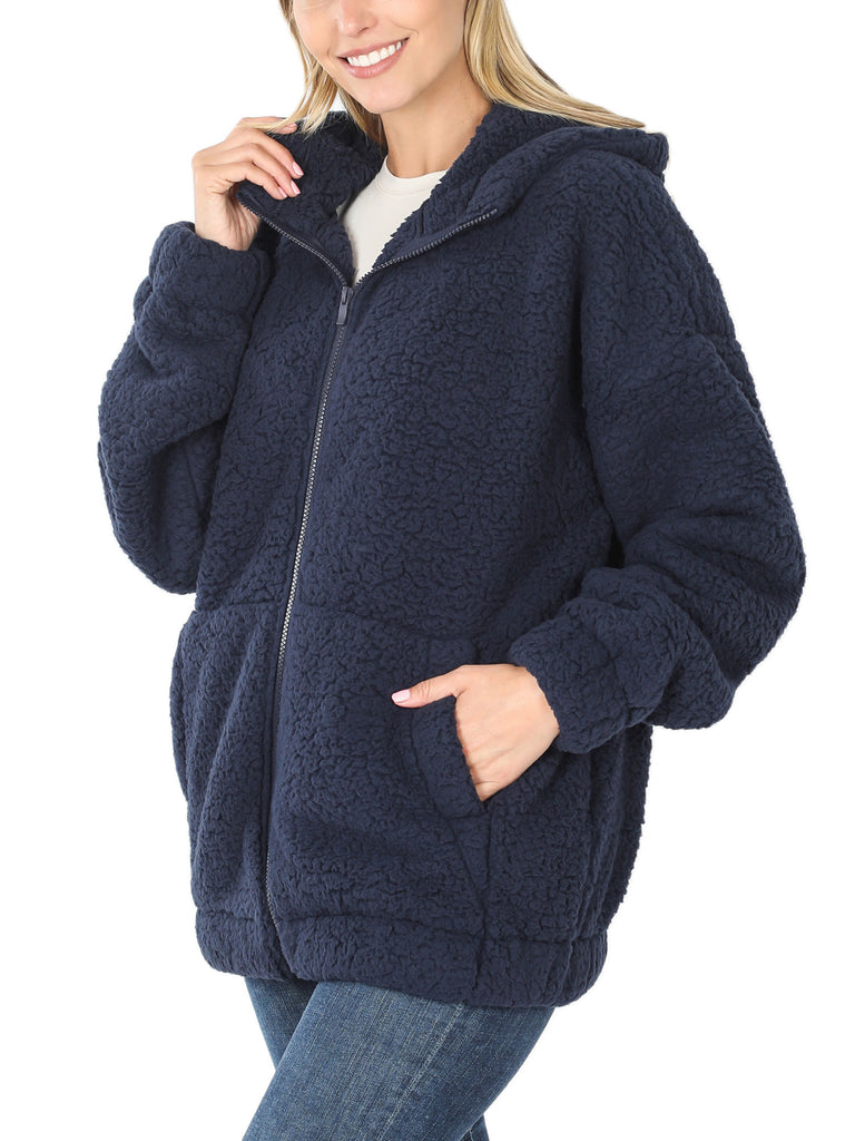 KOGMO Women's Soft Sherpa Zip Up Jacket with Hoodie