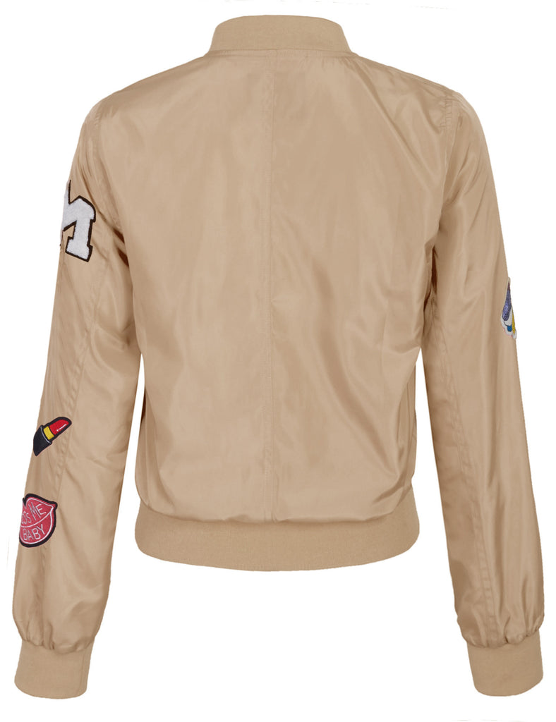 Classic Zip Up Lightweight Patched Bomber Jacket