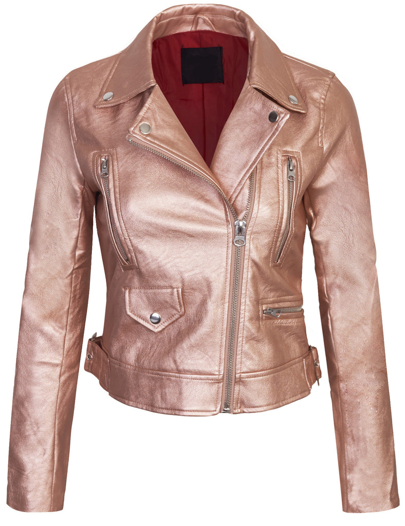 Women's Double Breasted Faux Leather Zip Up  Jacket