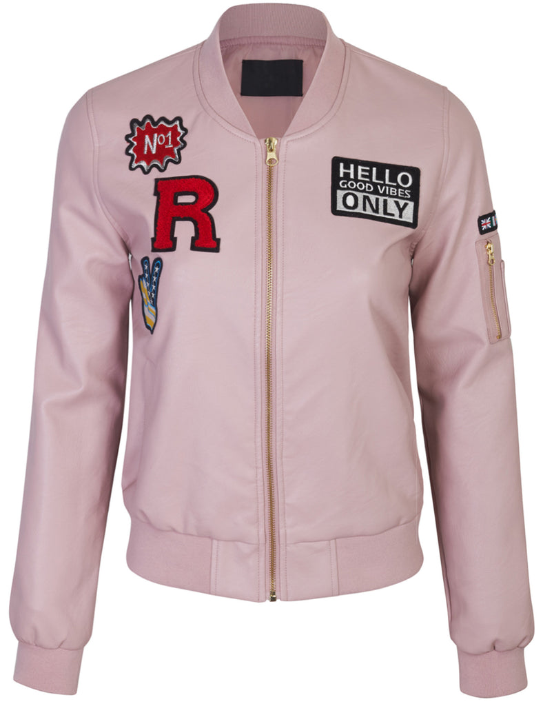 PU Bomber Wind Breaker Jacket with patches