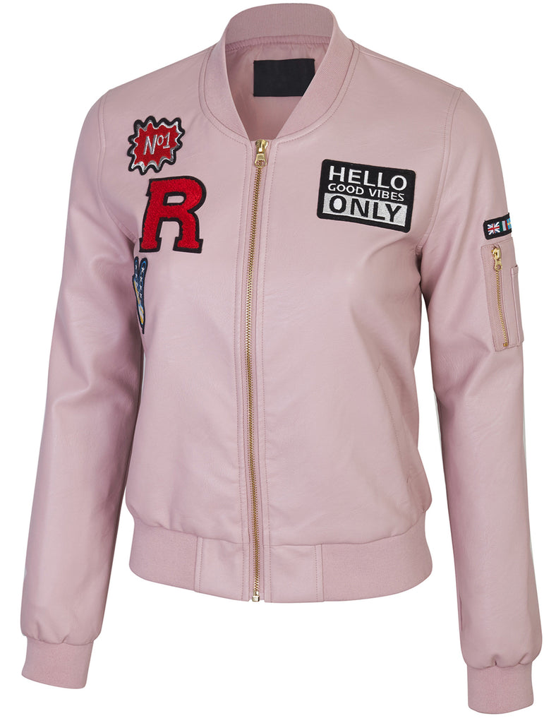 PU Bomber Wind Breaker Jacket with patches