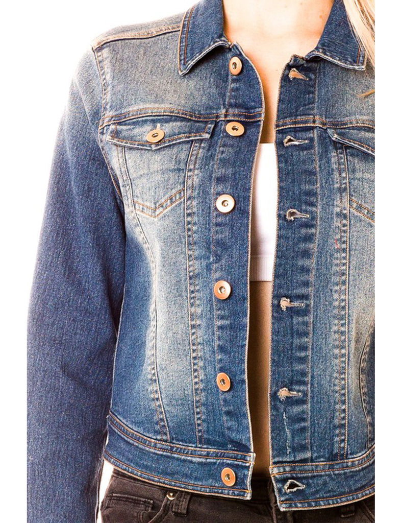 Women's Classic Long Sleeve Cropped Basic Denim Jacket