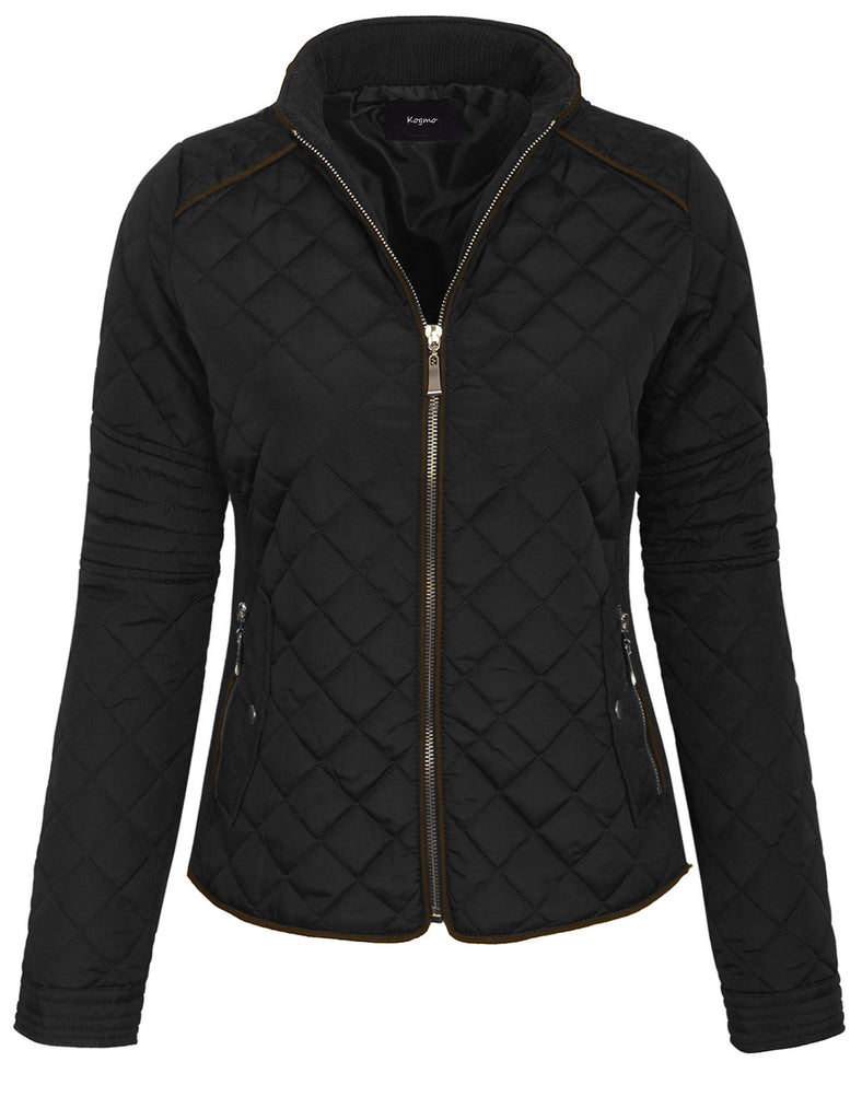 Womens Quilted Fully Lined Lightweight Zip Up Jacket S-3X - KOGMO