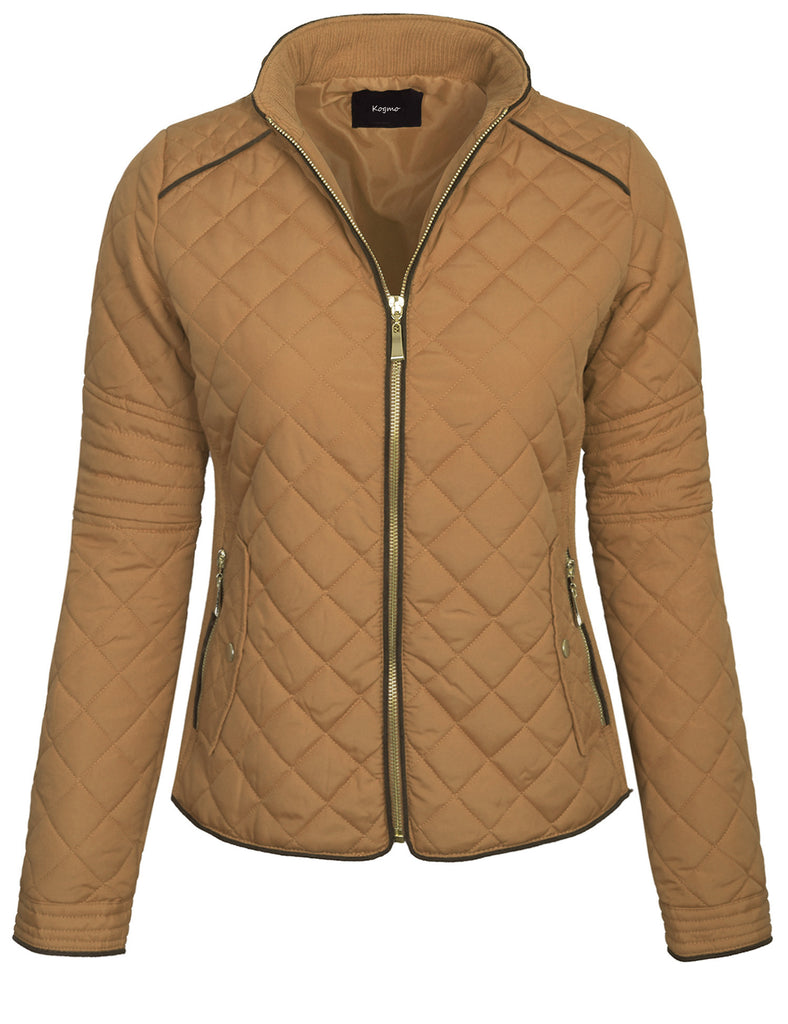 Womens Quilted Fully Lined Lightweight Zip Up Jacket S-3X