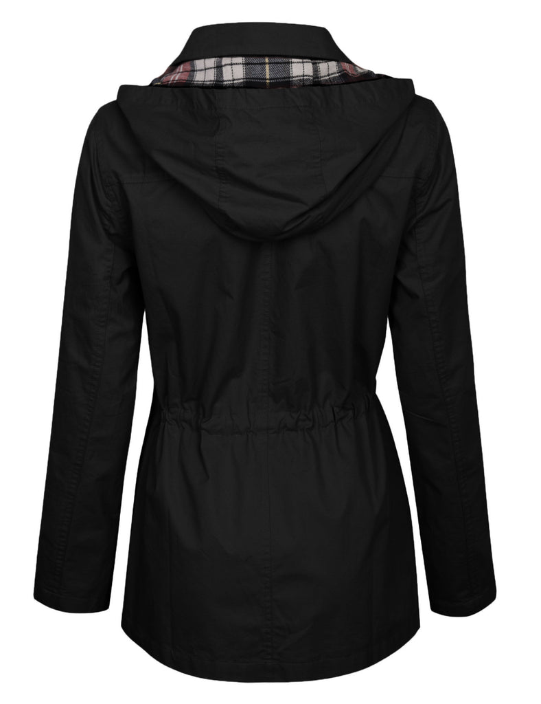 [SALE] Womens Zip Up Anorak Safari Jacket with Checker Lining Hoodie