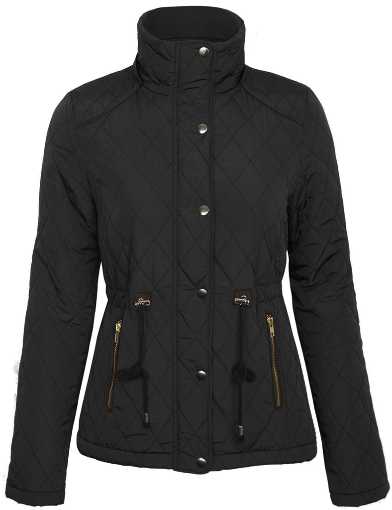 Womens Fur Lined Lightweight Zip Up Quilted Jacket with Detachable Hood