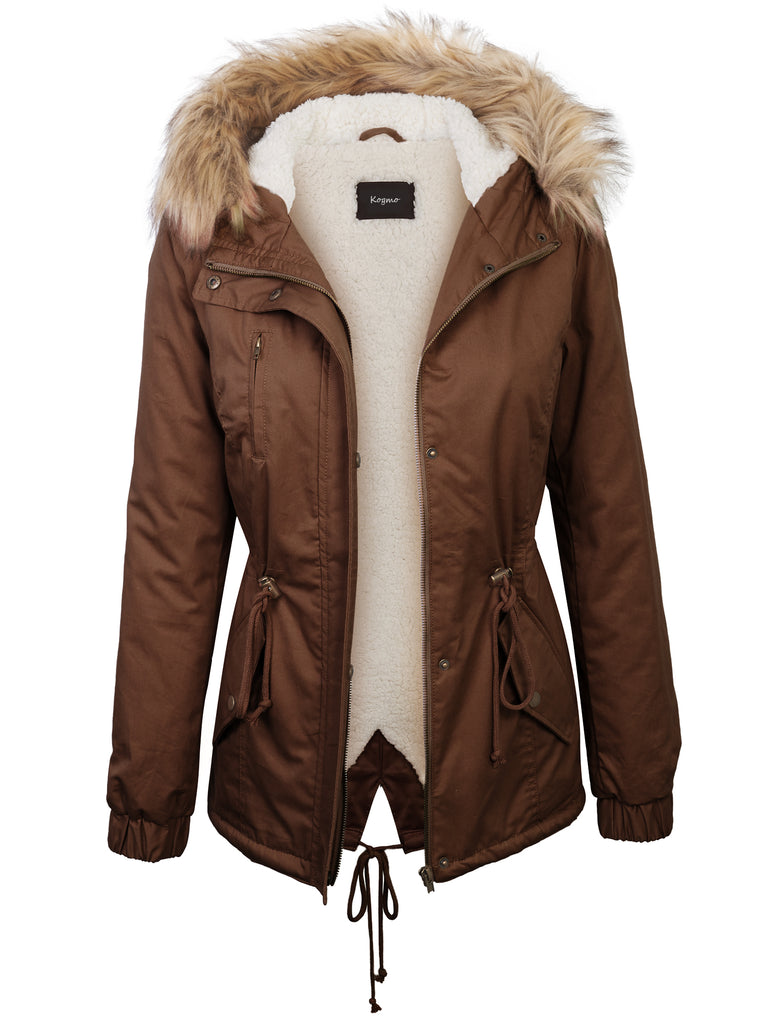 Nologo Peach Fur-Lined Hooded Jacket For Girls