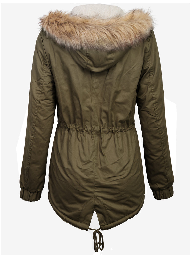Nologo Peach Fur-Lined Hooded Jacket For Girls