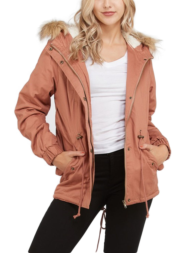 KOGMO Women's Sherpa Lined Zip Up Anorak Jacket Parka with Fur Hoodie