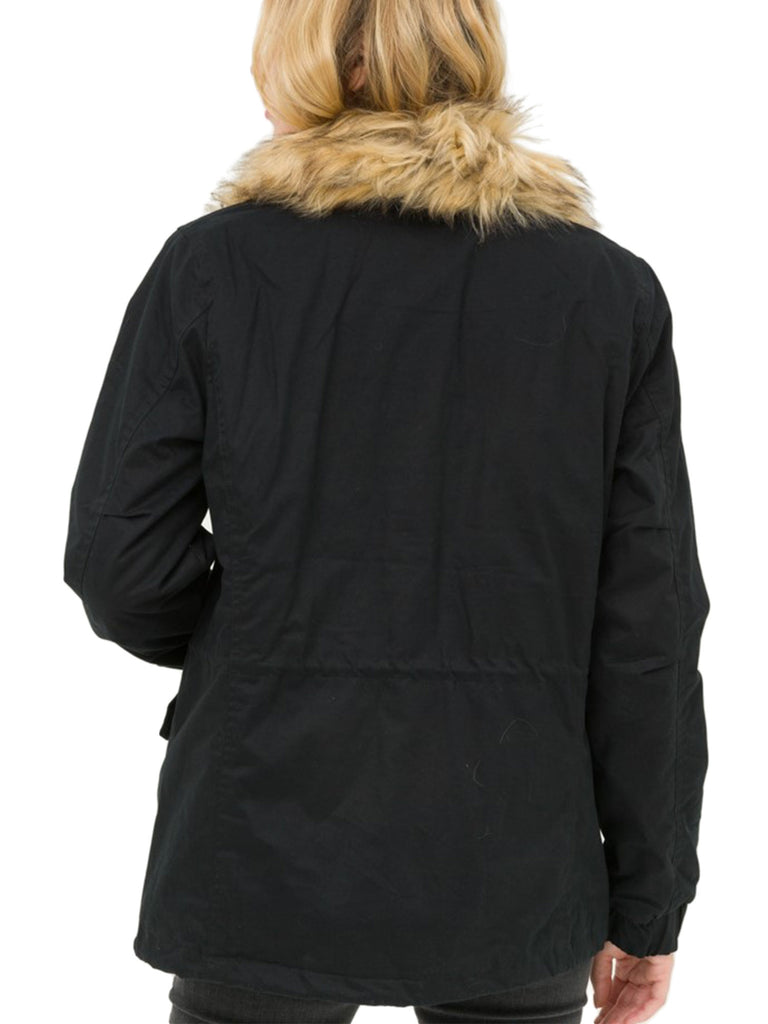 Womens Fully Lined Zip Up Anorak Jacket Detachable Faux Fur Trim