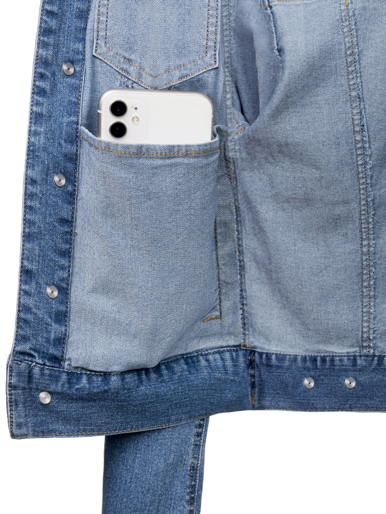 KOGMO Women's Vintage Stretchy Cotton Denim Jacket with 6 Pockets