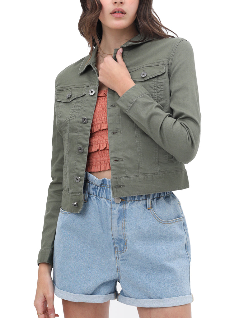 KOGMO Women's Vintage Stretchy Cotton Denim Jacket with 6 Pockets
