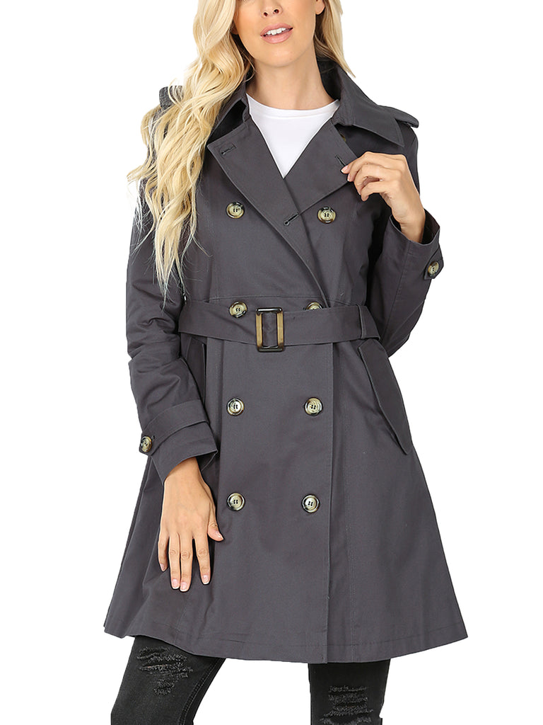 KOGMO Women's Double Breasted Trench Coat Jacket with Waist Belt