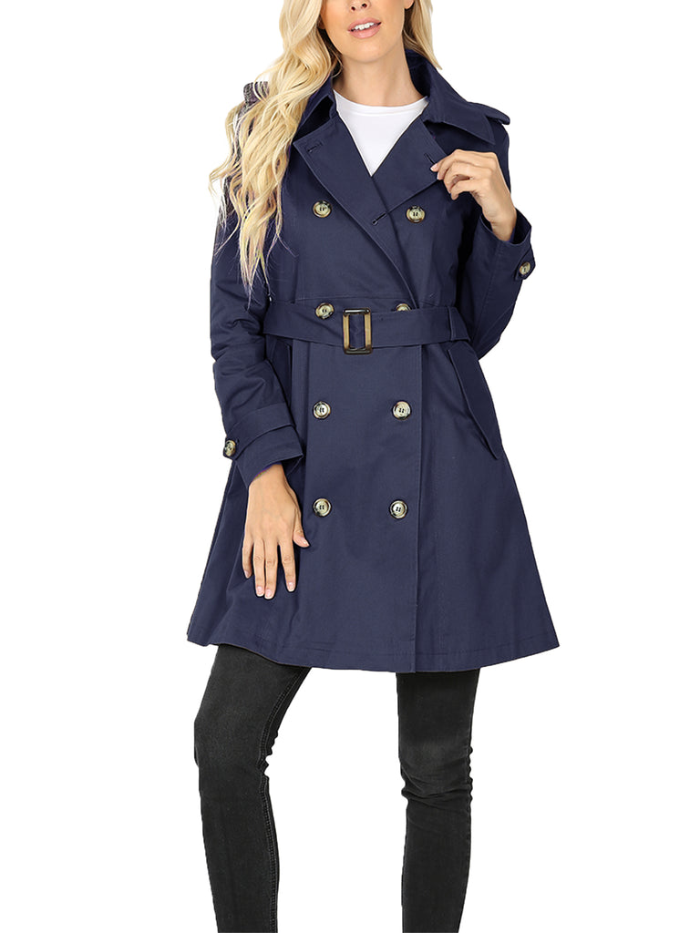 KOGMO Women's Double Breasted Trench Coat Jacket with Waist Belt
