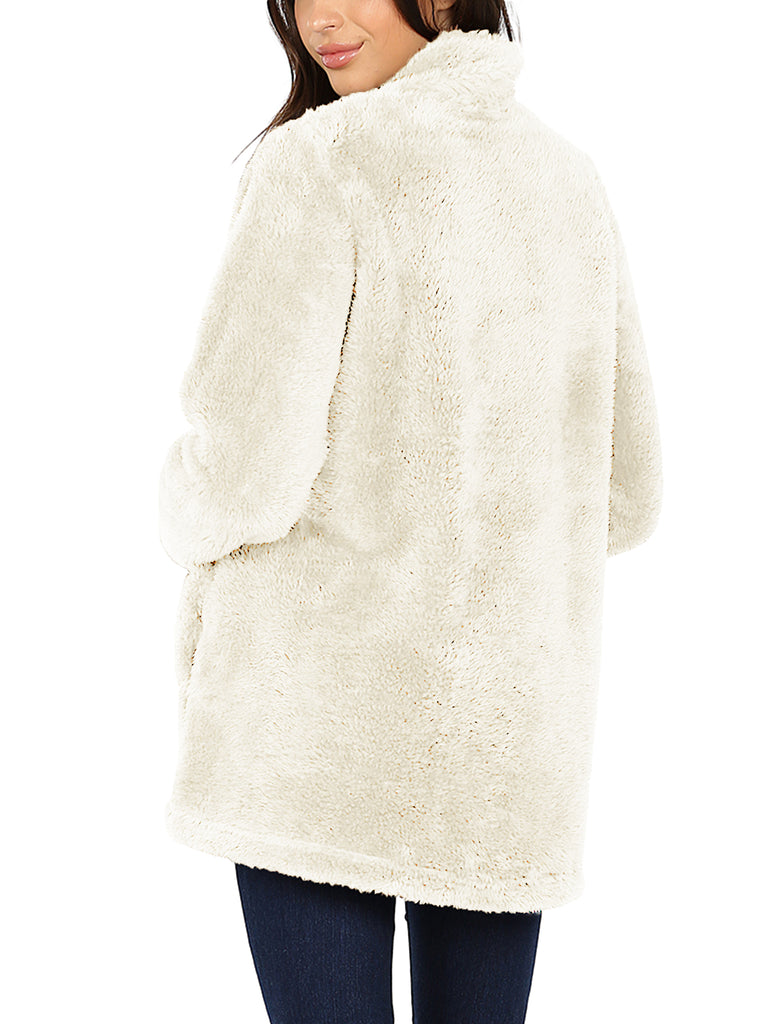 KOGMO Women's Soft Faux Fur Zip Up Jacket with Pockets Relaxed Fit