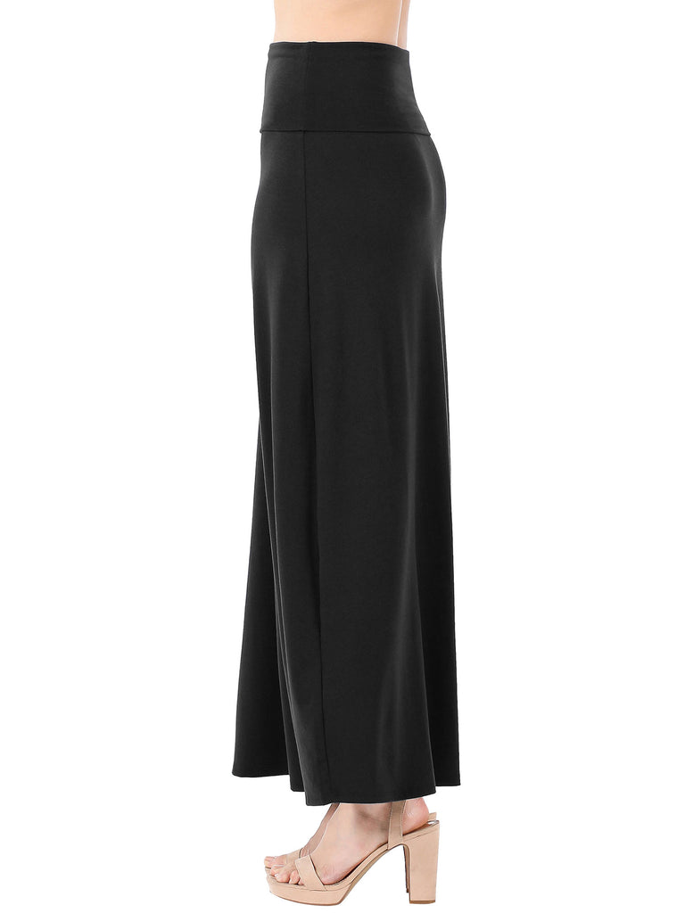 Womens Classic Maxi Skirt with Foldable Wide Waistband (S-3X)