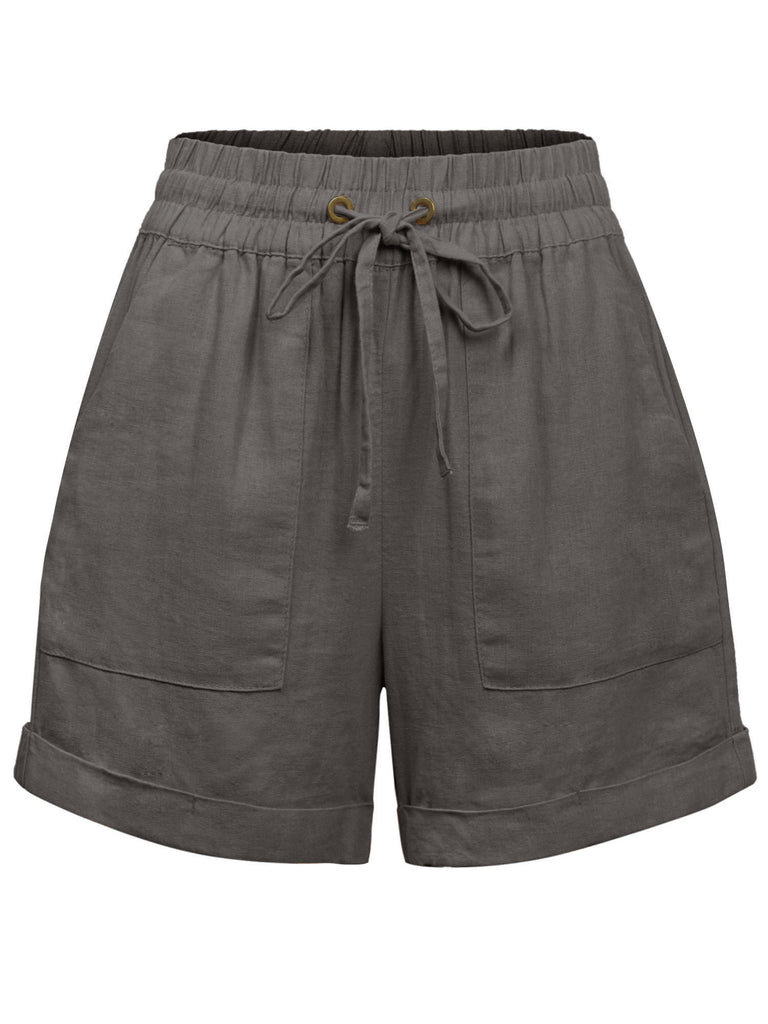 Womens Lightweight Linen Shorts with Drawstring and Pockets - KOGMO