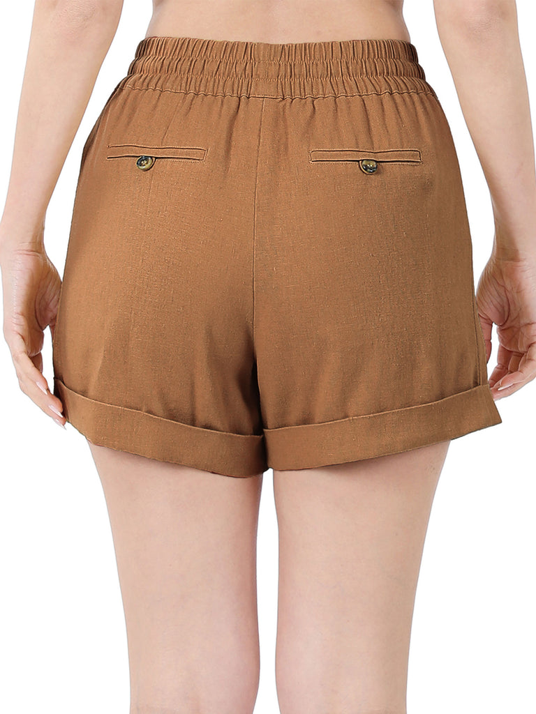 Womens Lightweight Linen Shorts with Drawstring and Pockets
