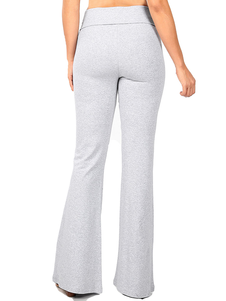 KOGMO Women's Premium Cotton Flared Fold Over Yoga Pants Exercise Pants (S-3X)