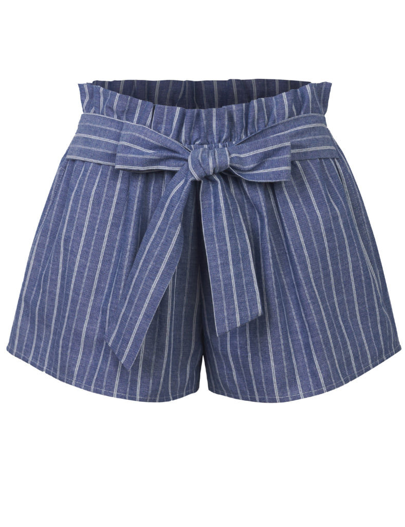 KOGMO Women's Casual Striped Summer Beach Shorts With Self Tie Bow