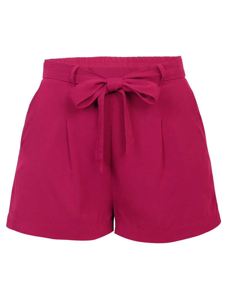 KOGMO Womens Casual Solid Woven Shorts With Self Tie Bow and Elastic Wasit Band