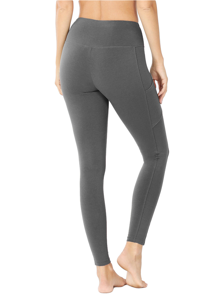 Womens Active Workout Full Length Cotton Leggings with Pockets (S