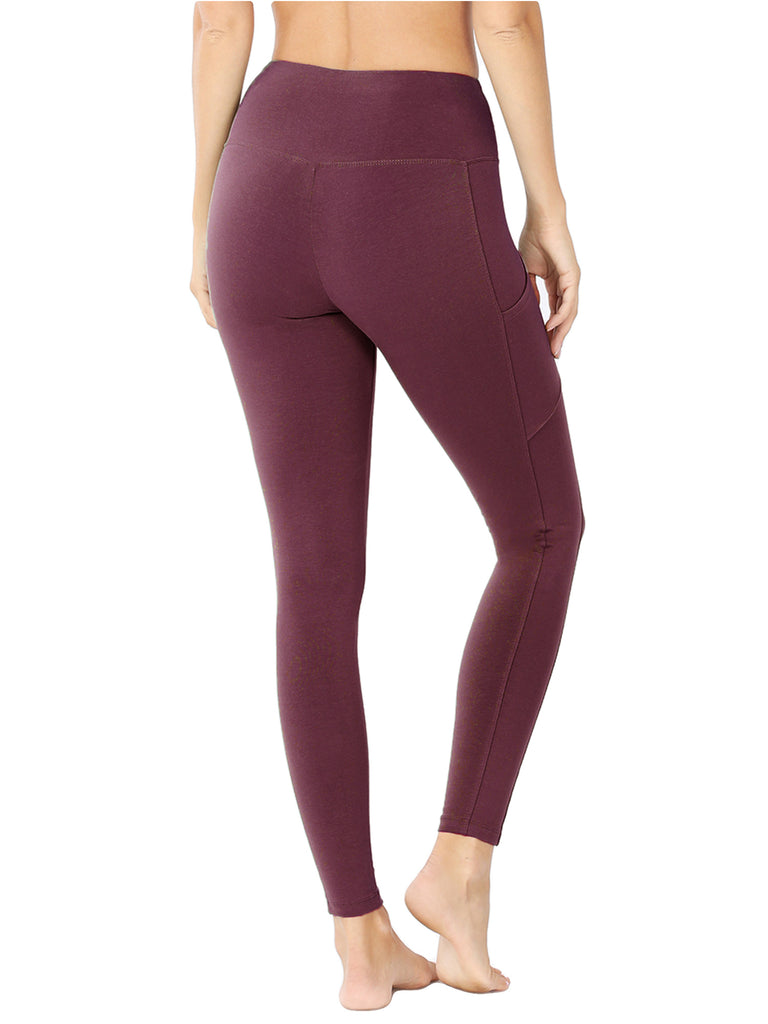 Womens Active Workout Full Length Cotton Leggings with Pockets (S-XL)
