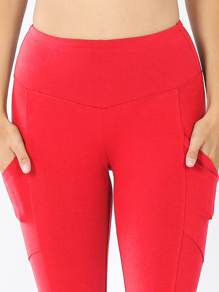 Womens Active Workout Full Length Cotton Leggings with Pockets (S-XL)