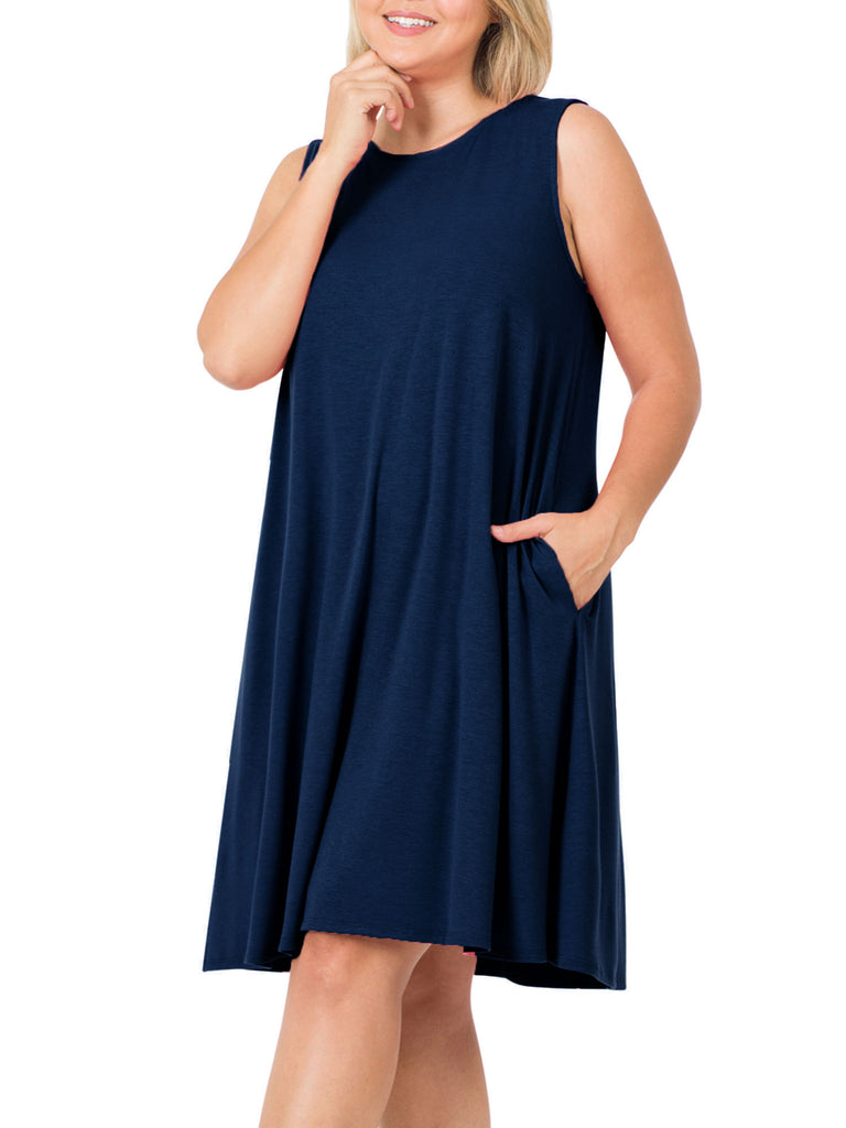 Womens Plus Size Knee High Flared Comfy Dress with Pockets