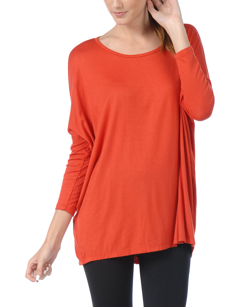 [Clearance] Women's Comfortable 3/4 Sleeve Dolman Tunic Top with Wide Round Neck