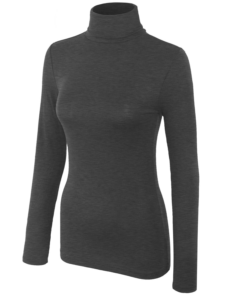 Turtleneck Long Sleeve Basic Solid Fitted Shirt with Stretch - KOGMO