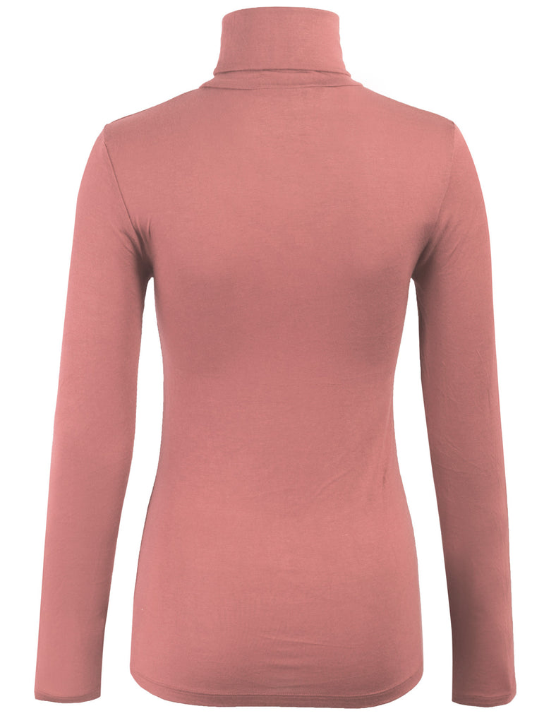 Turtleneck Long Sleeve Basic Solid Fitted Shirt with Stretch
