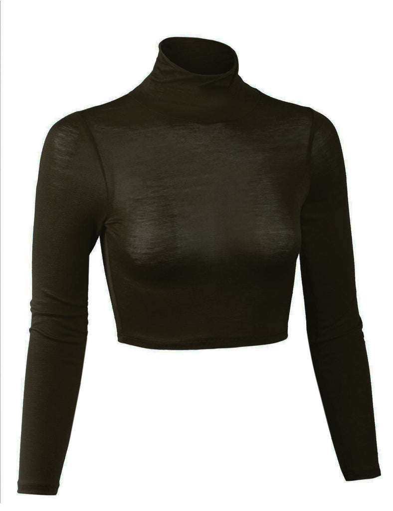 Lightweight Fitted Long Sleeve Turtleneck Crop Top with Stretch