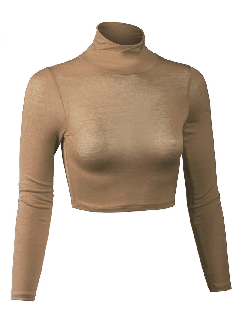 Lightweight Fitted Long Sleeve Turtleneck Crop Top with Stretch