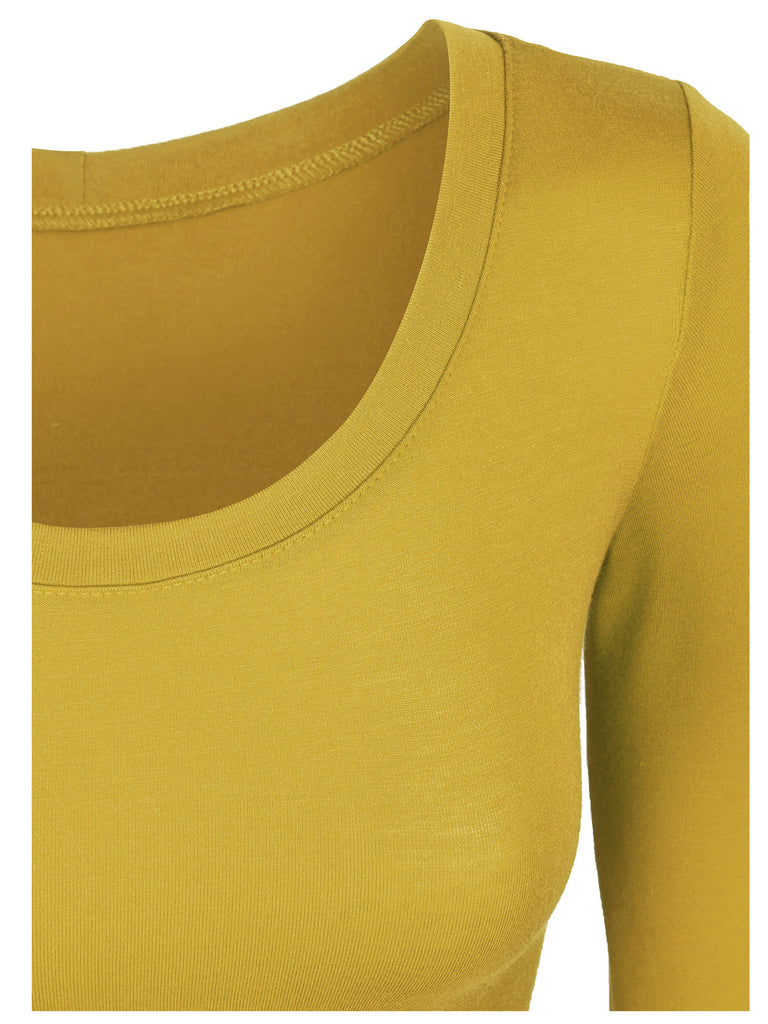 Long Sleeve Basic Crop Top Round Neck With Stretch - KOGMO