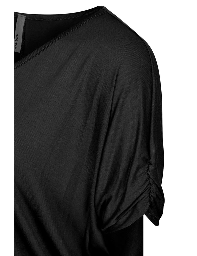 Solid Basic Boatneck Dolman Top with Sleeve Shirring V Neck