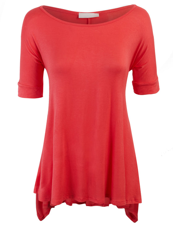 [Clearance] Womens Short Sleeve Loose Fit Knit Tunic with Flutter Hem Line