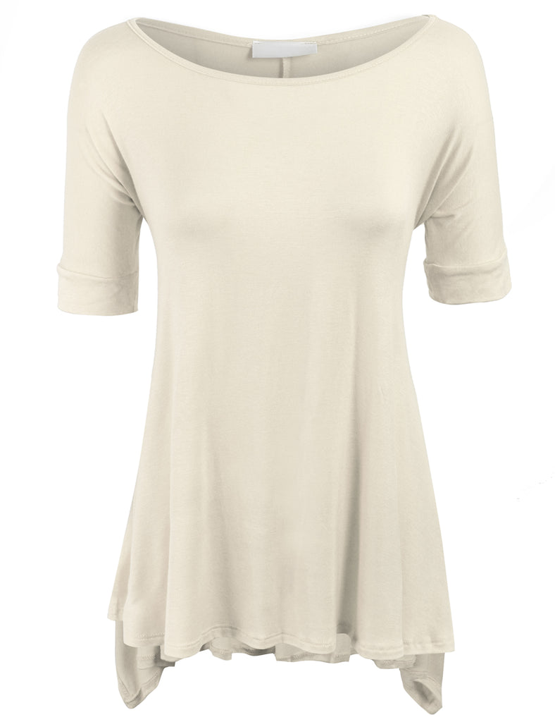 [Clearance] Womens Short Sleeve Loose Fit Knit Tunic with Flutter Hem Line