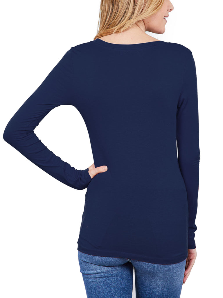 Zelos Womens Curvy Long Sleeve Shirt Scoop Neck Shoulder Strap Navy Blue 1X  NWT