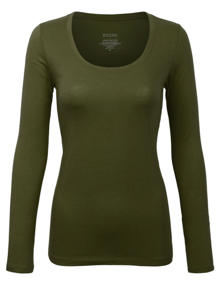 YWDJ Womens Tops Long Sleeve Solid with Notch Neck Long Sleeve Army Green S