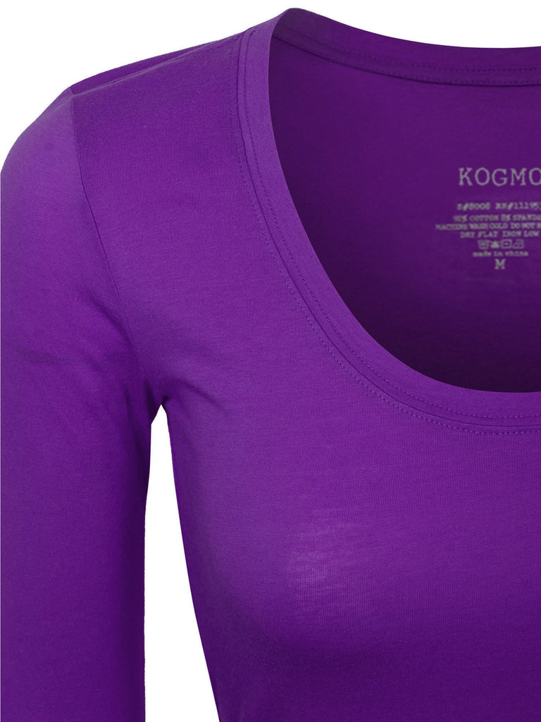 Womens Long sleeve Plain Basic Crew Neck Cotton Thermal T Shirt Top (S -  KOGMO