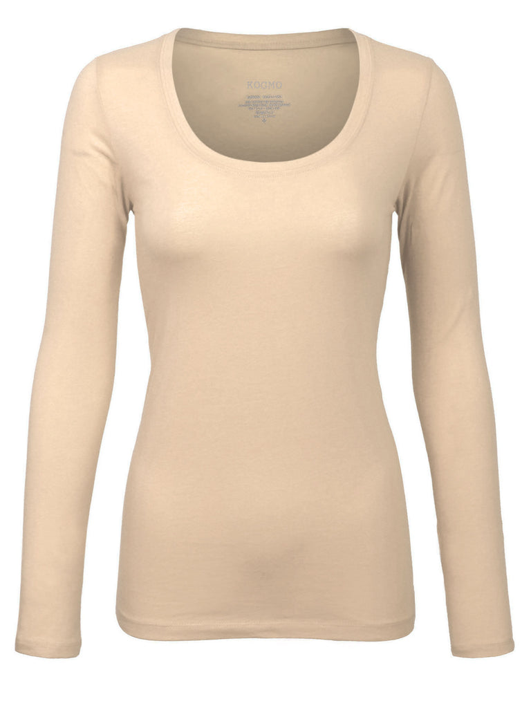 crazynekos Women's Long Sleeve Bodysuit Crew Neck Basic Stretch T Shirt  Top, Beige, Small : : Everything Else