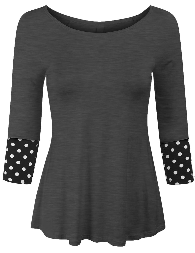 3/4 Sleeve Fashion T shirts Top with Polka Dot Sleeve