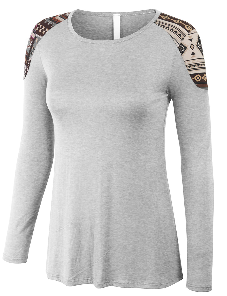 [Clearance] Womens Fashion T shirts Top with Long Sleeve Aztec Print