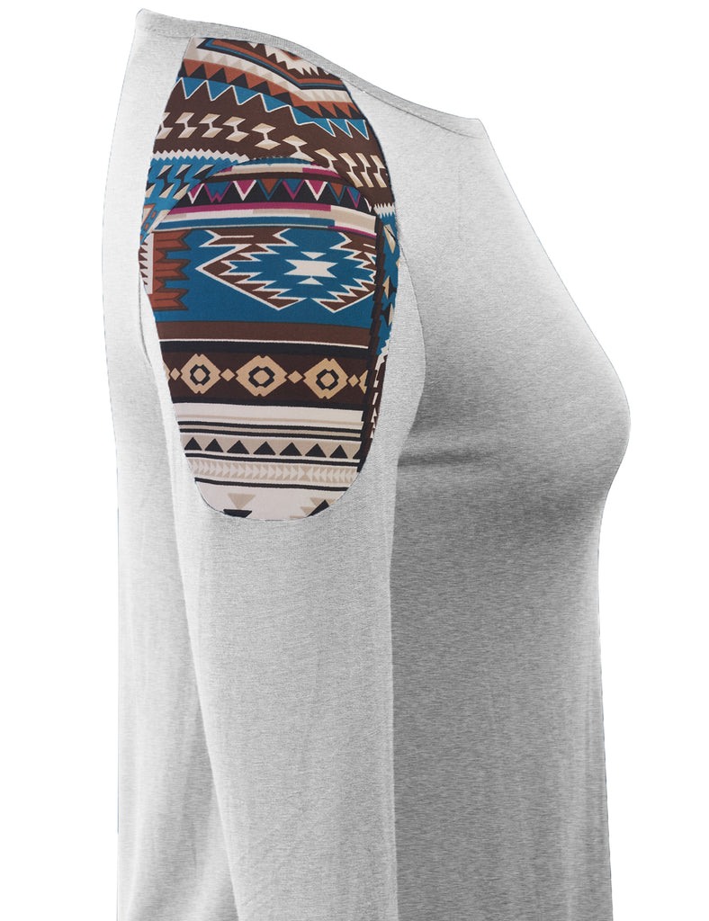 [Clearance] Womens Fashion T shirts Top with Long Sleeve Aztec Print