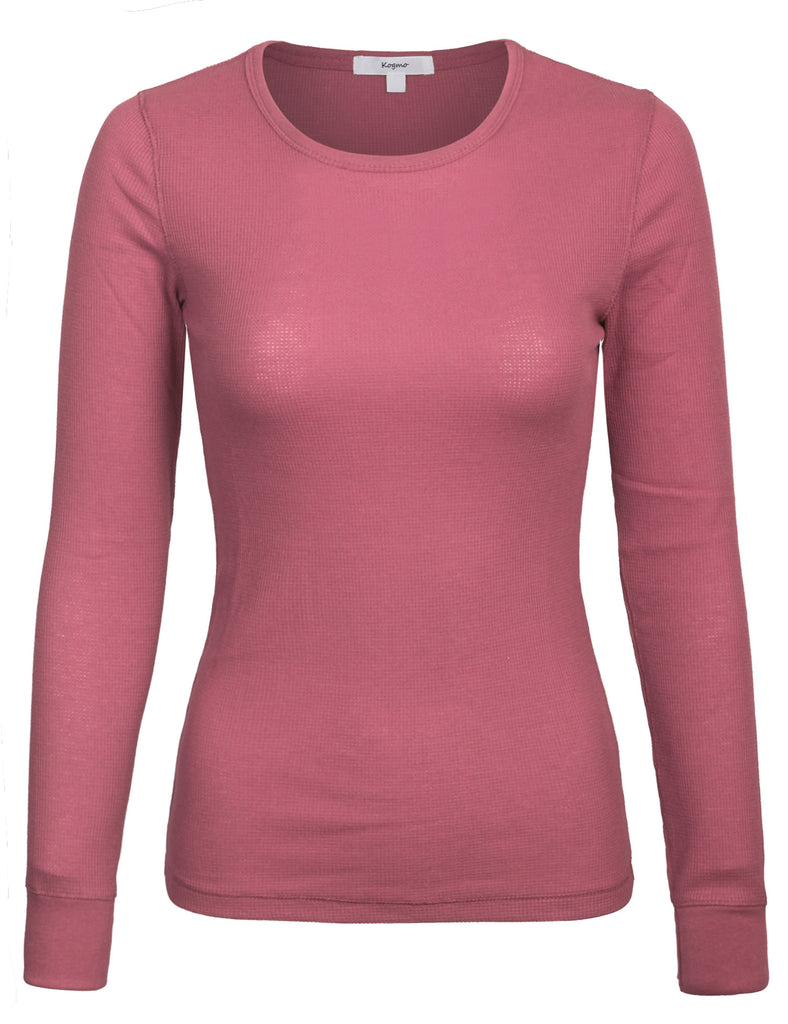 Basic Hot Pink Crew Neckline Long Sleeves Cotton T-Shirt